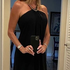 SKY Dress - Strapless style with Embellishment dark crystal like gems/Neck Strap